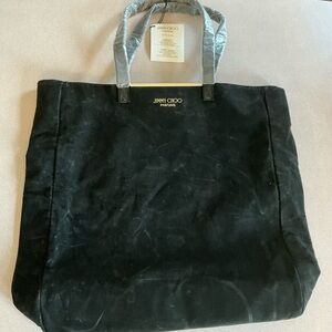 Jimmy Choo Black Suede woman’s tote Bag NWT black brushed velvet with wrinkles.